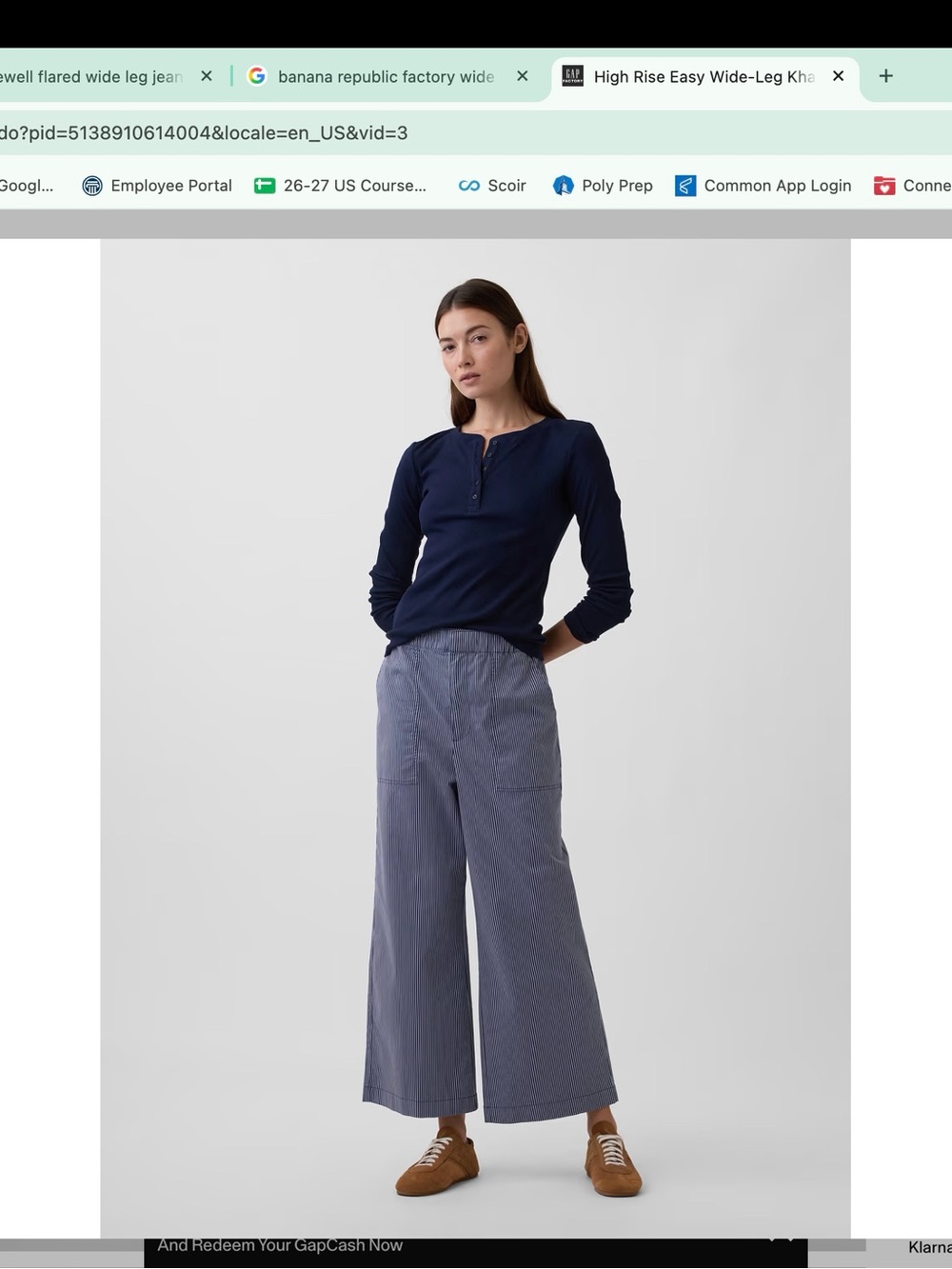 GAP Blue Pinstripe Wide-Leg Cropped Pants